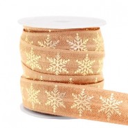 Elastic ribbon 15mm snowflake Camel brown